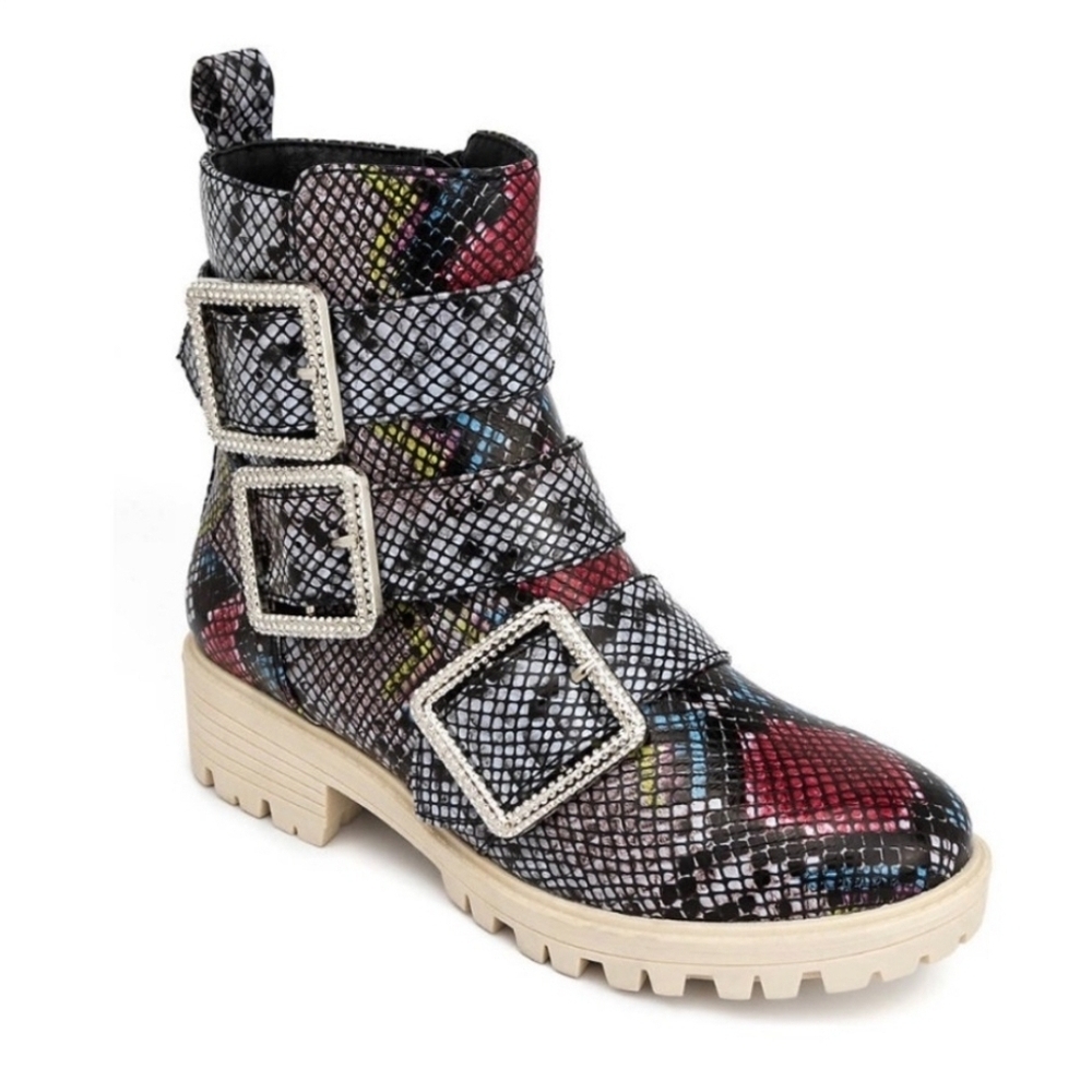True Craft Vegan Leather Faux Snakeskin Multicolor Ankle Boots Size 6